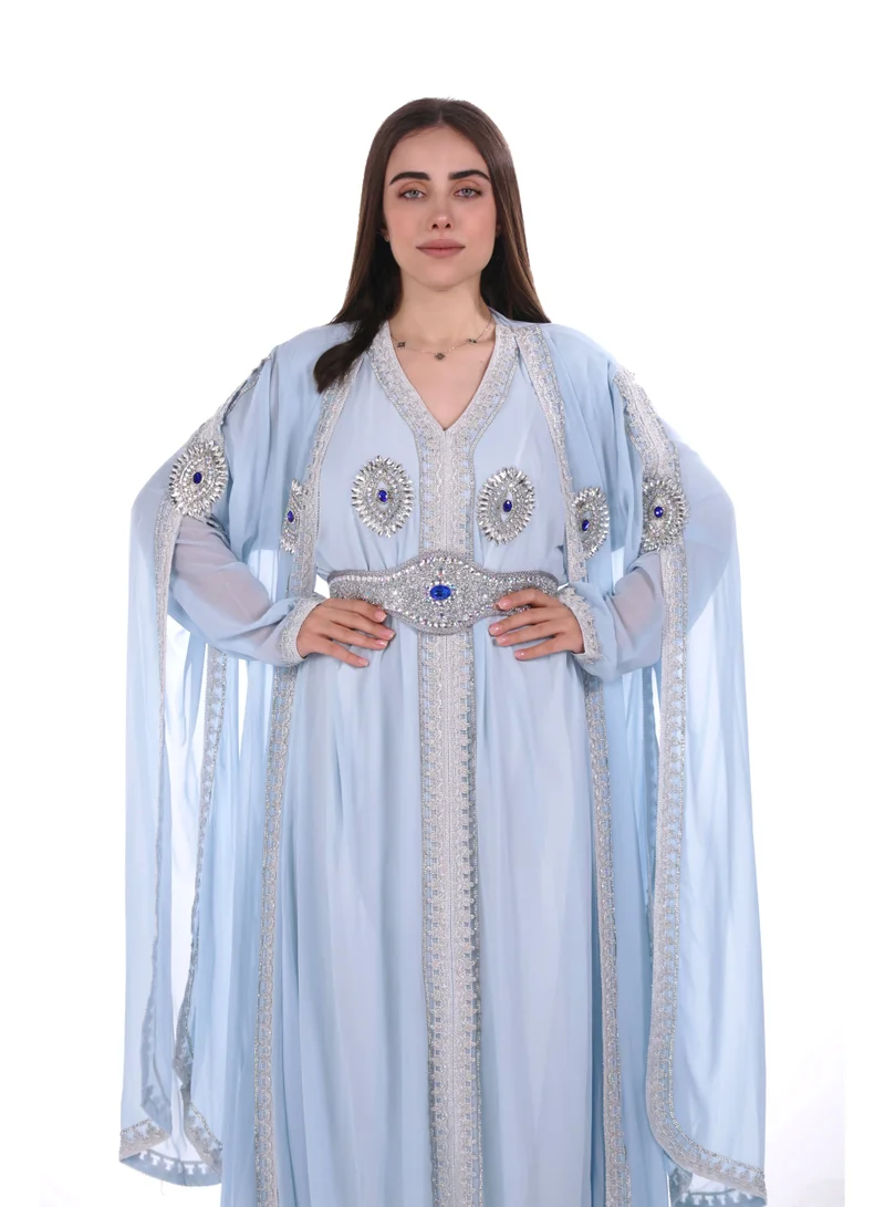 AL BENT AL SHARQIEH Baby Pink embroidered kaftan dress jalabia for Women | Best Price UAE
